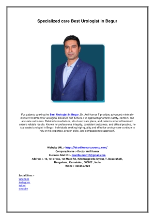 Specialized care Best Urologist in Begur