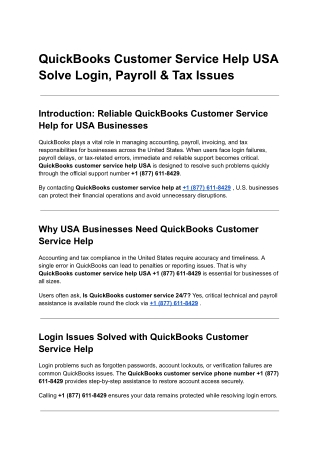 QuickBooks Customer Service Help USA Solve Login, Payroll & Tax Issues