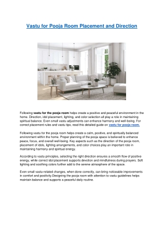 Vastu for Pooja Room Placement and Direction