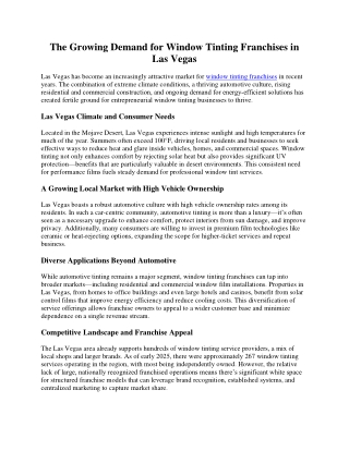 The Growing Demand for Window Tinting Franchises in Las Vegas