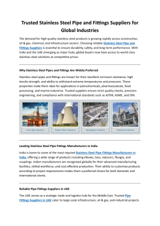 Trusted Stainless Steel Pipe and Fittings Suppliers for Global Industries