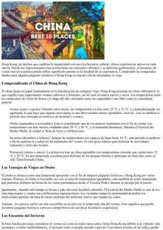 Temporadas Ideales a fin de  los Paquetones Turísticos a Hong-Kong