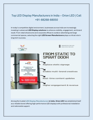 Top LED Display Manufacturers in India – Orion LED  Call  91-88268-88050