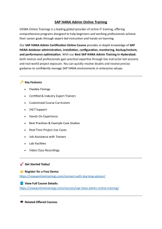 SAP HANA Admin Online Training Real-time support from India