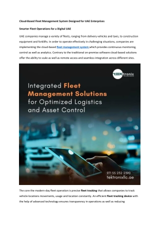 Cloud-Based Fleet Management System Designed for UAE Enterprises