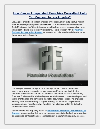 How Can an Independent Franchise Consultant Help You Succeed in Los Angeles?