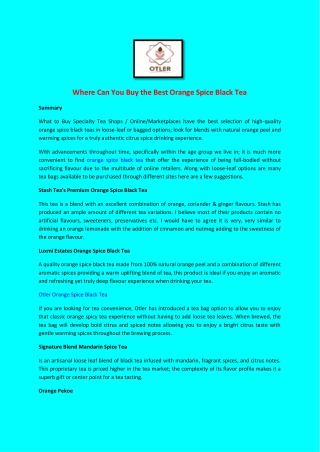 Where Can You Buy the Best Orange Spice Black Tea