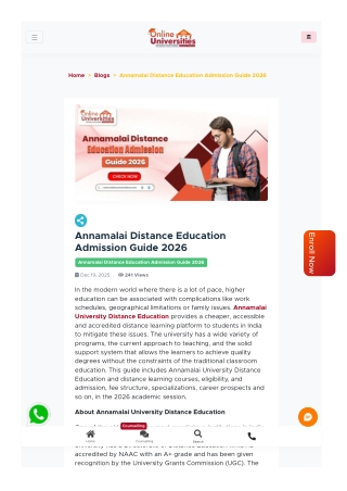 Annamalai University Distance Education: Courses, Admission Process and Fees 202