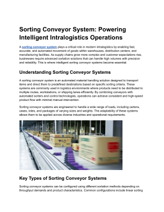 Sorting conveyor system  | Daifuku