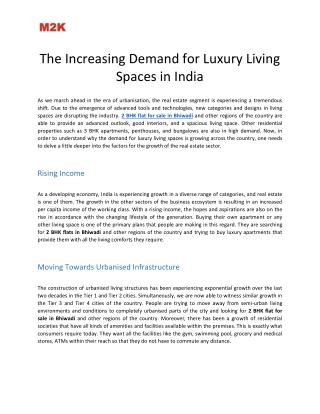 The Increasing Demand for Luxury Living Spaces in India