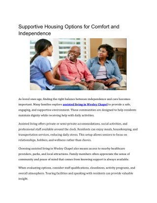 Supportive Housing Options for Comfort and Independence