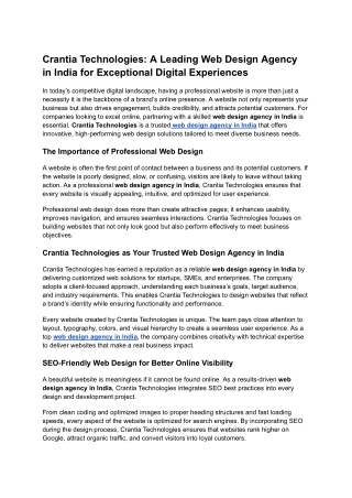 Crantia Technologies_ A Leading Web Design Agency in India for Exceptional Digital Experiences
