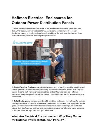 Hoffman Electrical Enclosures for Outdoor Power Distribution Panels