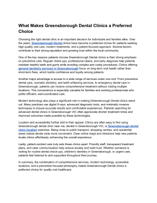What Makes Greensborough Dental Clinics a Preferred Choice