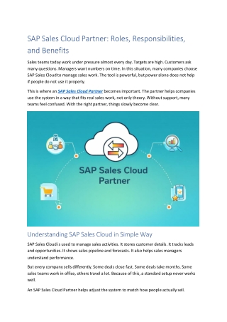SAP Sales Cloud Partner Roles, Responsibilities, and Benefits