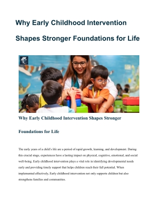 Why Early Childhood Intervention Shapes Stronger Foundations for Life