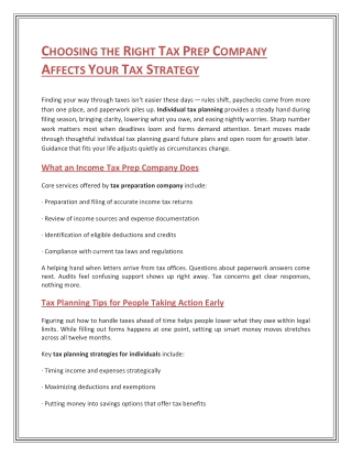 Choosing the Right Tax Prep Company Affects Your Tax
