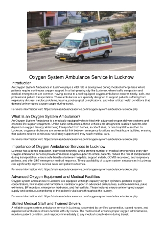 Oxygen System Ambulance Lucknow
