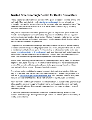 Trusted Greensborough Dentist for Gentle Dental Care