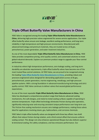 Triple Offset Butterfly Valve Manufacturers in China