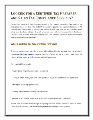 Looking for a Certified Tax Preparer and Sales Tax Compliance Services