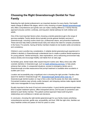 Choosing the Right Greensborough Dentist for Your Family