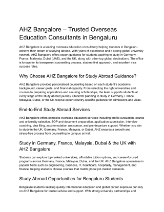 AHZ Bangalore – Trusted Overseas Education Consultants in Bengaluru