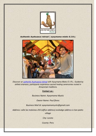 Authentic Ayahuasca retreat  ayaymama mistic E.I.R.L