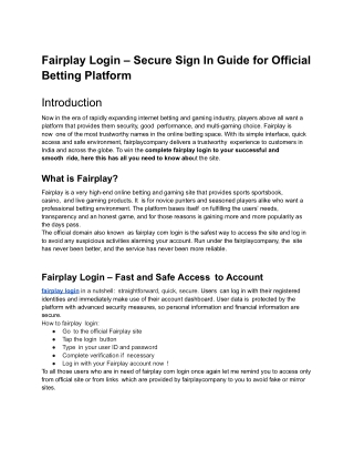 Fairplay Login – Secure Sign In Guide for Official Betting Platform