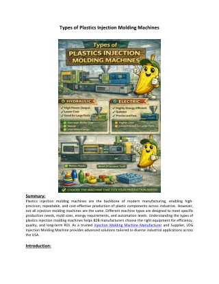 Types of Plastics Injection Molding Machines