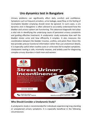 Uro dynamics test in Bangalore