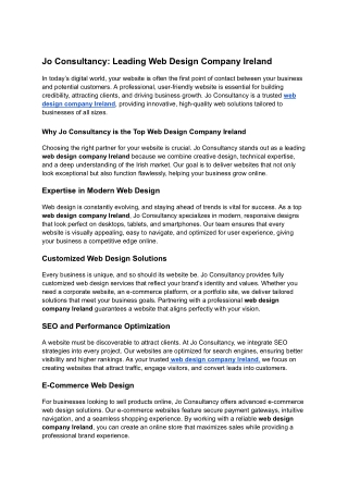 Jo Consultancy_ Leading Web Design Company Ireland