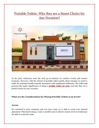 Portable Toilets: Why they are a Smart Choice for Any Occasion?