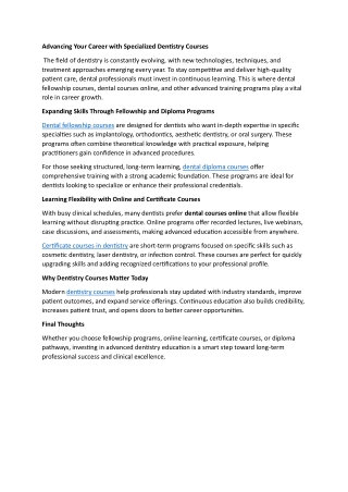 Advancing Your Career with Specialized Dentistry Courses