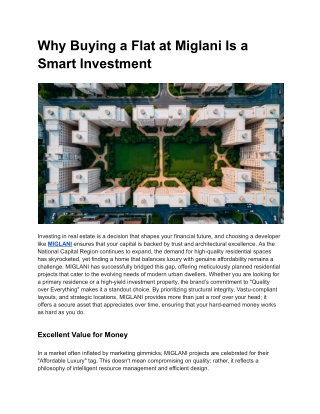 Why Buying a Flat at Miglani Is a Smart Investment