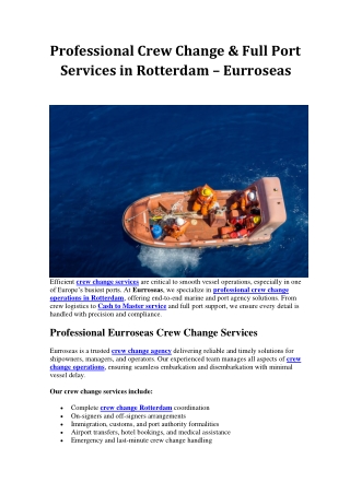 Professional Crew Change & Full Port Services in Rotterdam Eurroseas