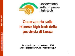 Osservatorio sulle Imprese high-tech della provincia di Lucca Rapporto di ricerca n.1, settembre 2005 Sito del progett