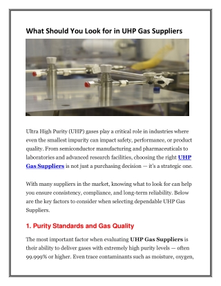 What Should You Look for in UHP Gas Suppliers