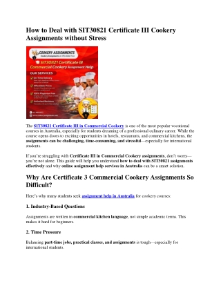 How to Deal with SIT30821 Certificate III Cookery Assignments without Stress