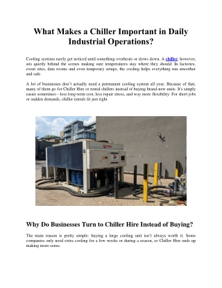 What Makes a Chiller Important in Daily Industrial Operations?
