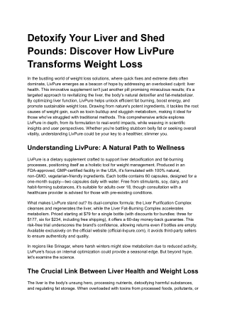 Detoxify Your Liver and Shed Pounds Discover How LivPure Transforms Weight Loss