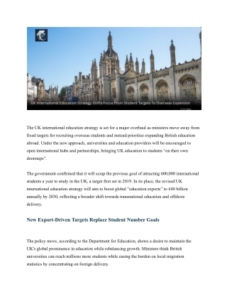 UK International Education Strategy Shifts Focus From Student Targets To Overseas Expansion