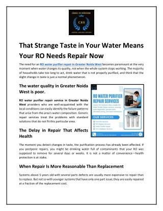 That Strange Taste in Your Water Means Your RO Needs Repair Now