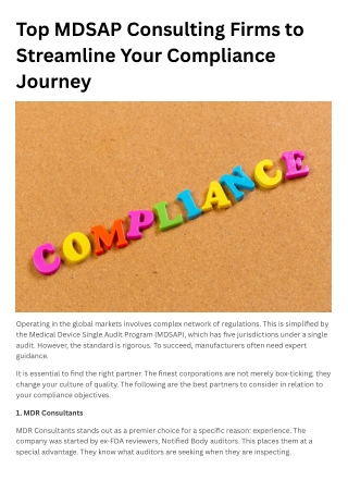 Top MDSAP Consulting Firms to Streamline Your Compliance Journey