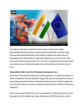 India–EU Trade Pact Reshapes Auto Market Landscape