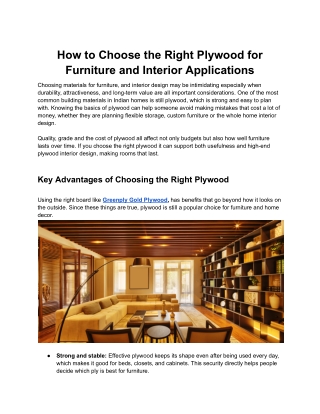How to Choose the Right Plywood for Furniture and Interior Applications
