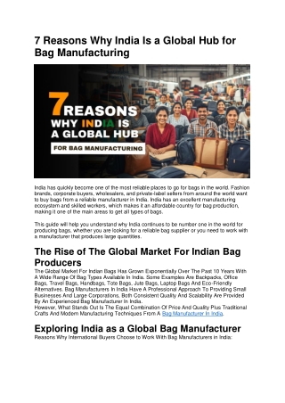 7 Reasons Why India Is a Global Hub for Bag Manufacturing