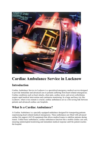 Cardiac Ambulance Service in Lucknow
