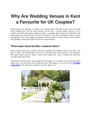 Why Are Wedding Venues in Kent a Favourite for UK Couples?
