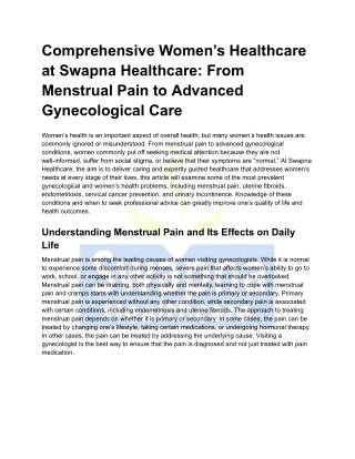 Comprehensive Women’s Healthcare at Swapna Healthcare_ From Menstrual Pain to Advanced Gynecological Care